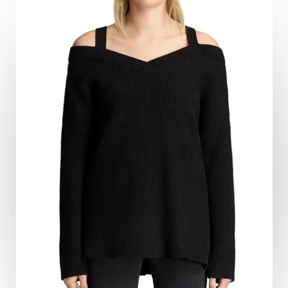 AllSaints Dasha Cold-Shoulder V-Neck Sweater Size M